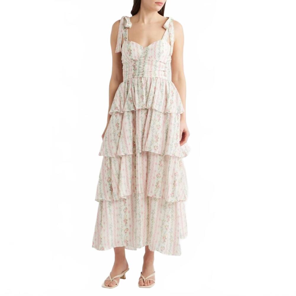 NEW ZOE AND CLAIRE floral printed tiered dress in pink multi